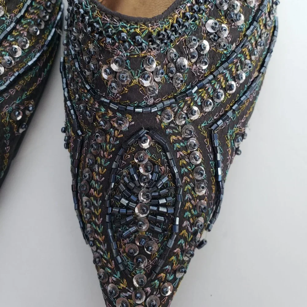 Vintage Beaded Sequined Kitten Heel Mules - Picture 4 of 7
